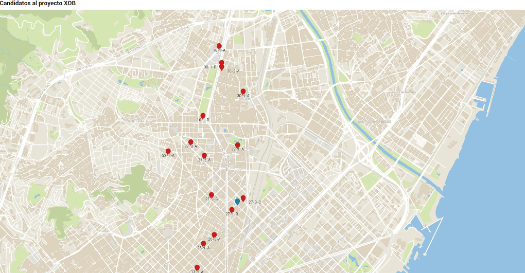 Mapa de las Unidades de Convivencia del proyecto Xarxa Oberta de Barris.